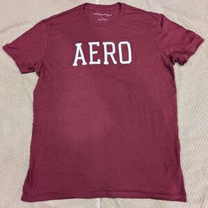 Aeropostale Men's Maroon Crew Neck T-Shirt with White AERO Logo